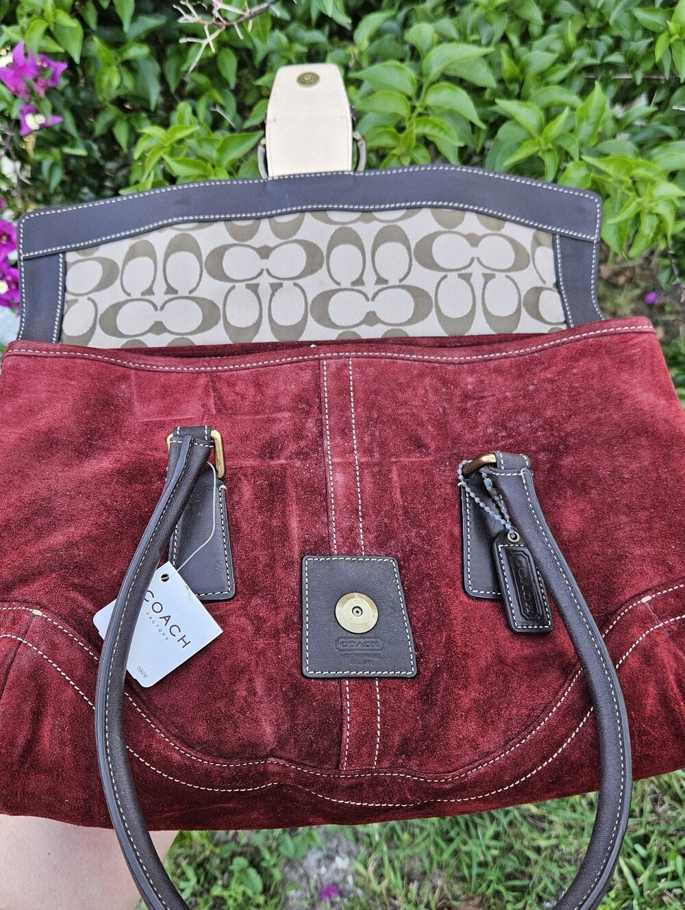 Vintage Coach Soho 9507 Burgundy Suede Shoulder Bag Hangtag Musty Smell Read - Picture 11 of 14